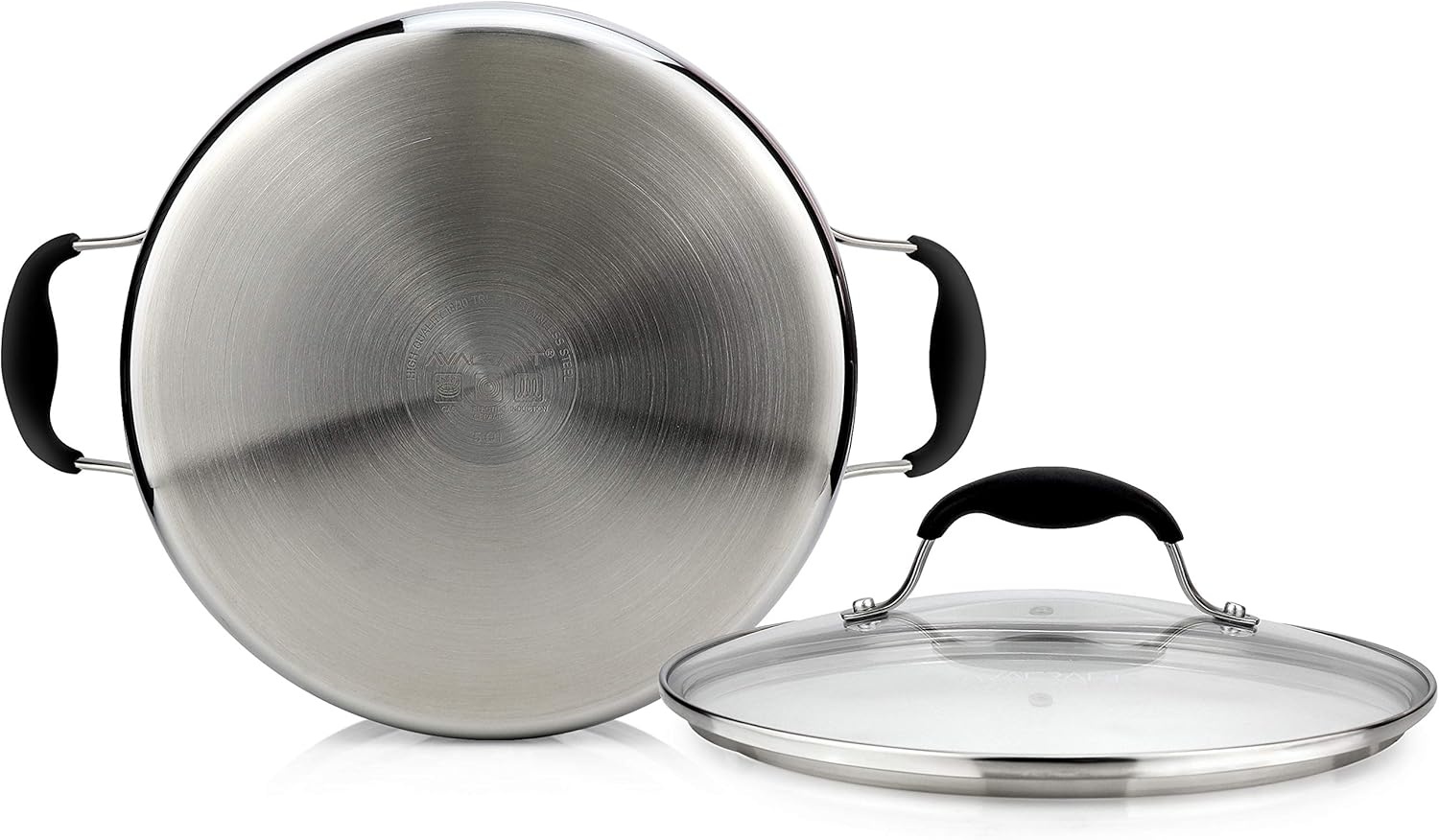image:imageAVACRAFT TriPly Stainless Steel Stockpot with Glass Strainer Lid Side Spouts 6 Quart Pot Multipurpose Stock Pot Sauce Pot TriPly Full Body 6QTStainless Steel