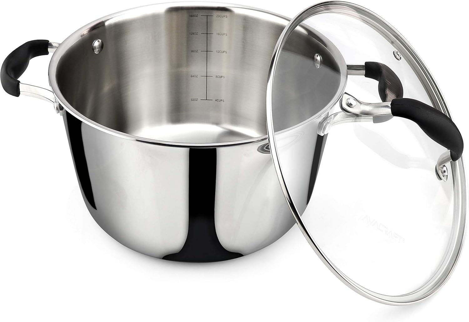 image:imageAVACRAFT TriPly Stainless Steel Stockpot with Glass Strainer Lid Side Spouts 6 Quart Pot Multipurpose Stock Pot Sauce Pot TriPly Full Body 6QTStainless Steel