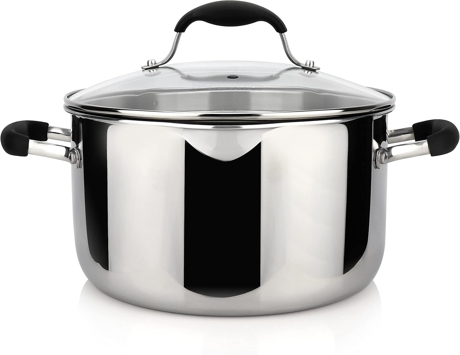 image:imageAVACRAFT TriPly Stainless Steel Stockpot with Glass Strainer Lid Side Spouts 6 Quart Pot Multipurpose Stock Pot Sauce Pot TriPly Full Body 6QTStainless Steel