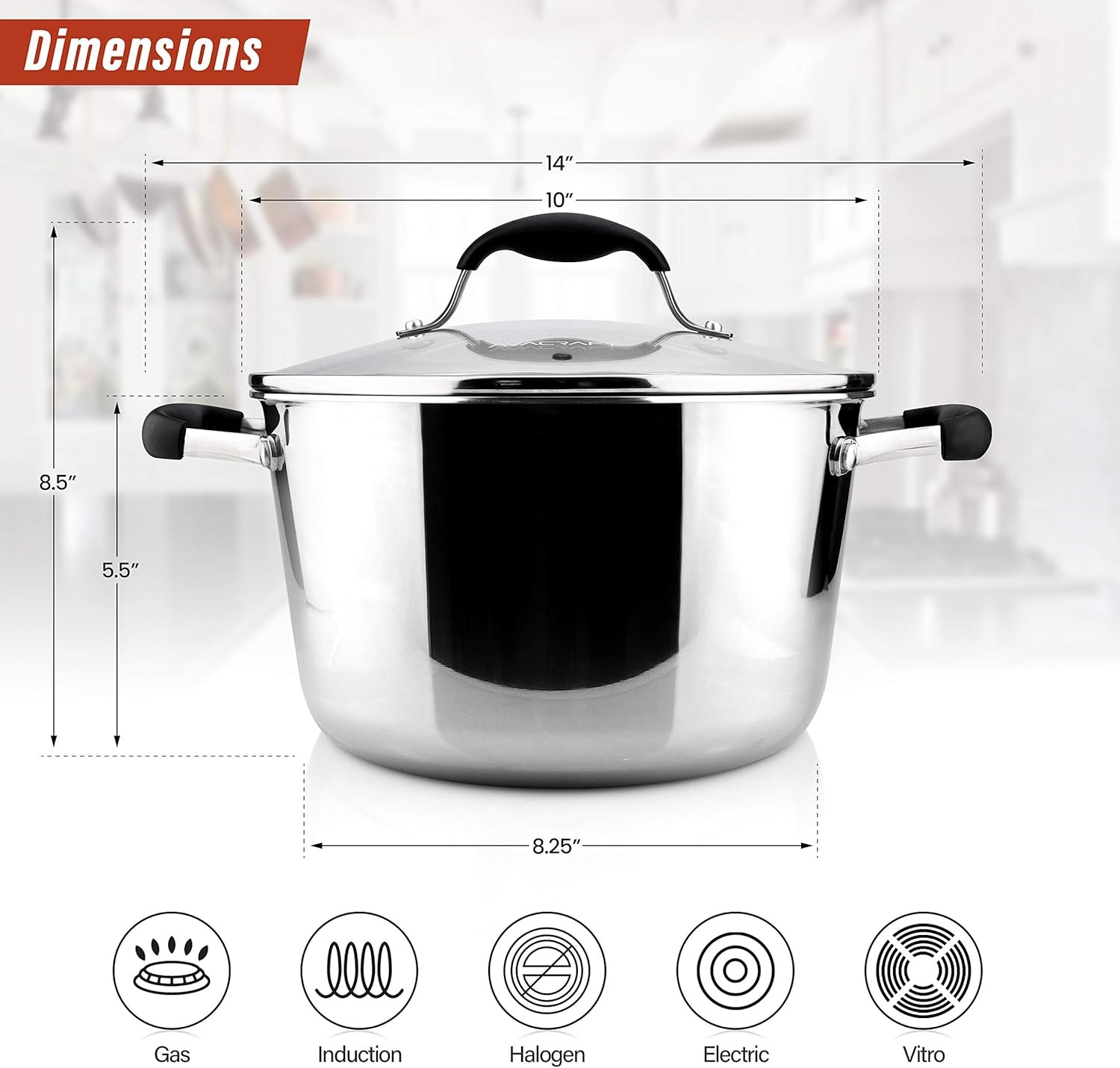 image:imageAVACRAFT TriPly Stainless Steel Stockpot with Glass Strainer Lid Side Spouts 6 Quart Pot Multipurpose Stock Pot Sauce Pot TriPly Full Body 6QTStainless Steel