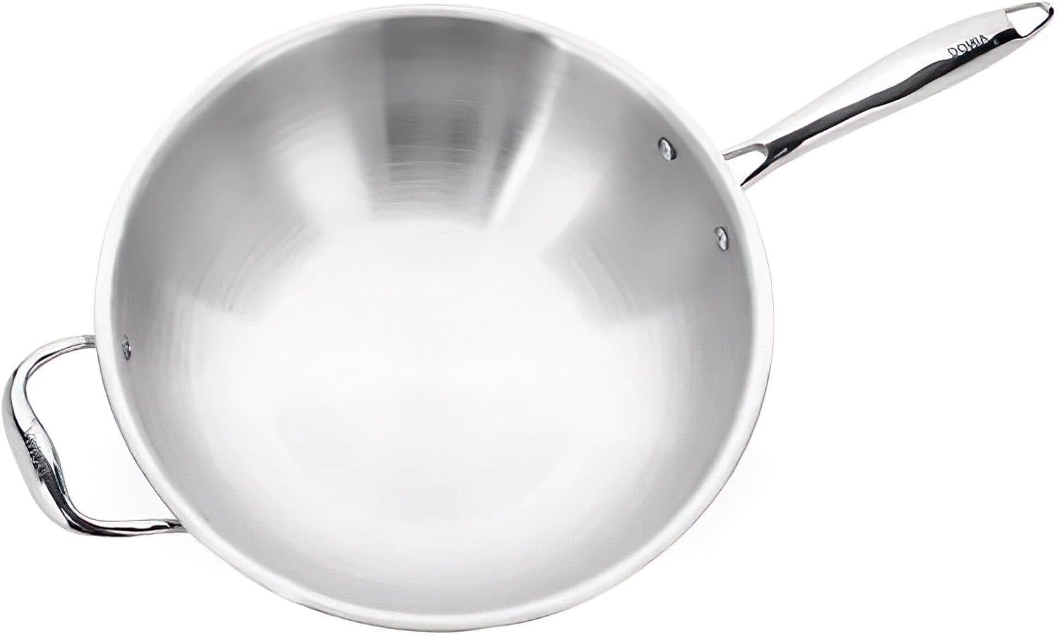 image:imageAVACRAFT TriPly Stainless Steel Wok StirFry Pan with Helper Handle Flat Bottom Induction Compatible Oven Safe 10 Inch