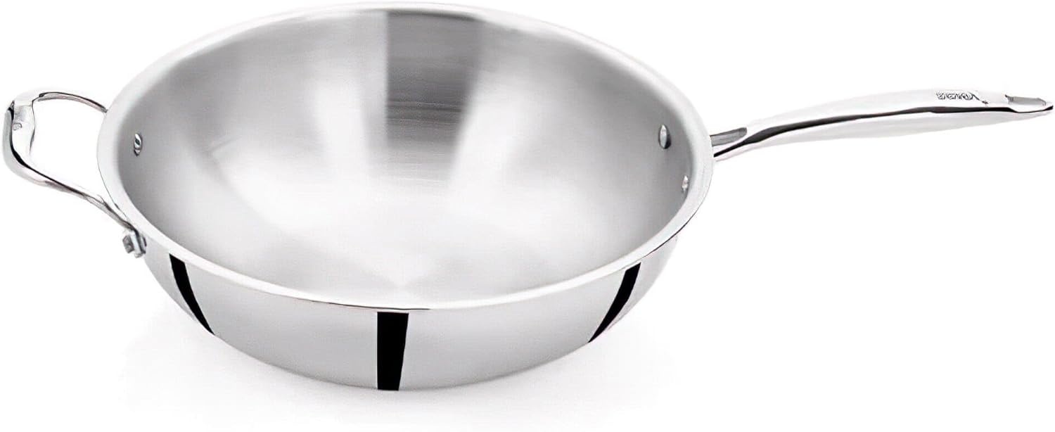 image:imageAVACRAFT TriPly Stainless Steel Wok StirFry Pan with Helper Handle Flat Bottom Induction Compatible Oven Safe 10 Inch