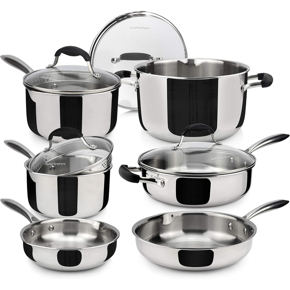 image:imageAVACRAFT 1810 Stainless Steel Cookware Set Premium Pots and Pans Kitchen Essentials For Cooking MultiPly Body Stainless Steel 10Pieces