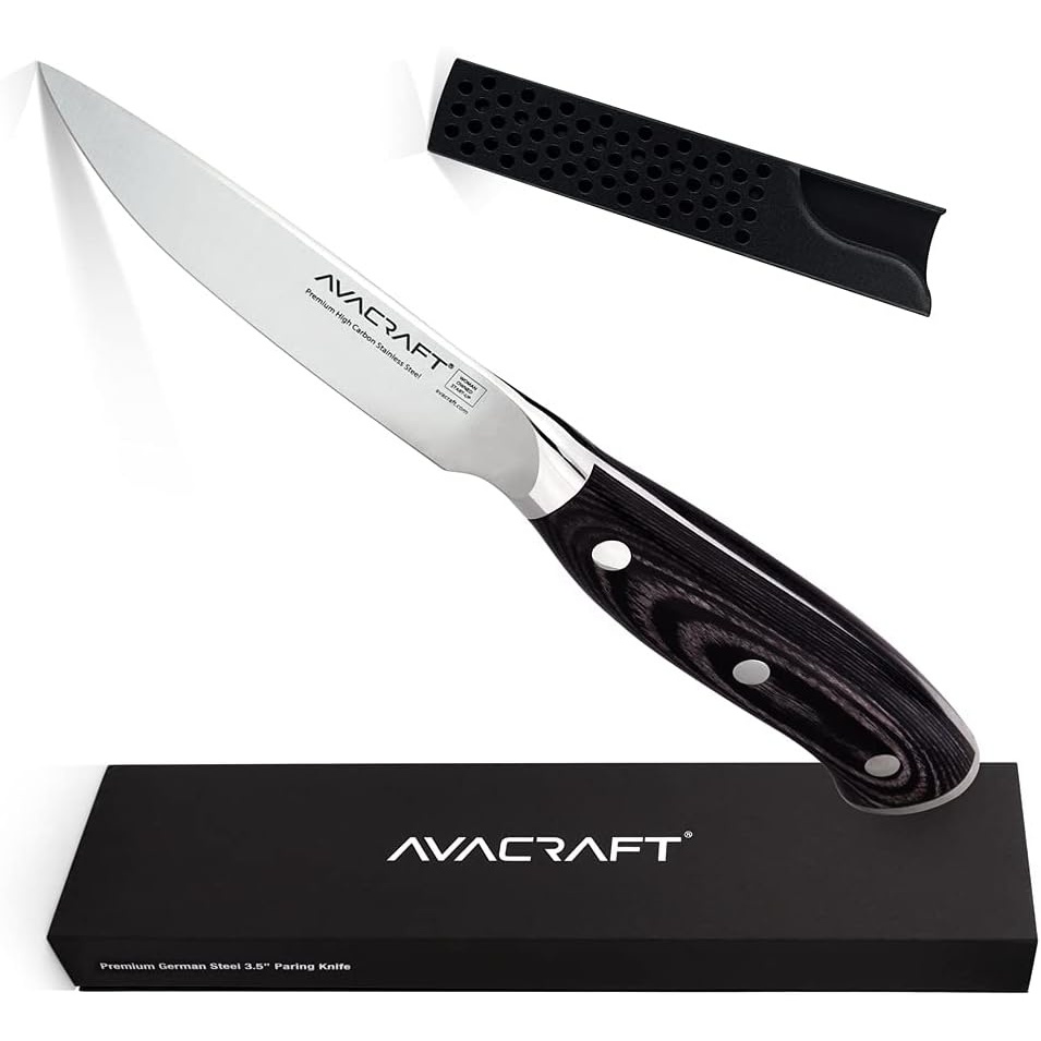 image:imageAVACRAFT Kitchen Paring Knife High Carbon German 14116 Stainless Steel Knife Cutting Chopping Carving Knife Ergonomic Wooden Handle 35 inch knife with Custom Storage Case