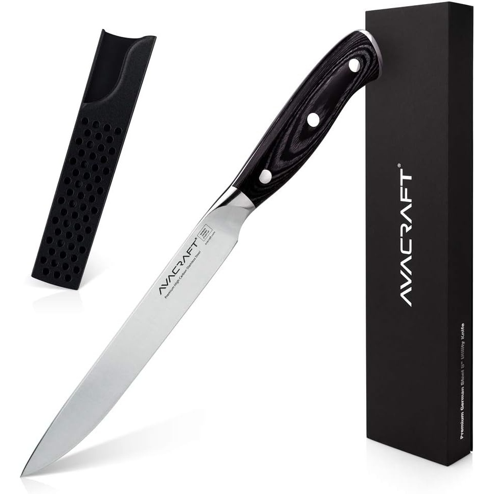 image:imageAVACRAFT Kitchen Utility Knife High Carbon German 14116 Stainless Steel Cutting Chopping Carving Knife Ergonomic Wooden Handle Razor Sharp 5inch Knife with Custom Storage Case