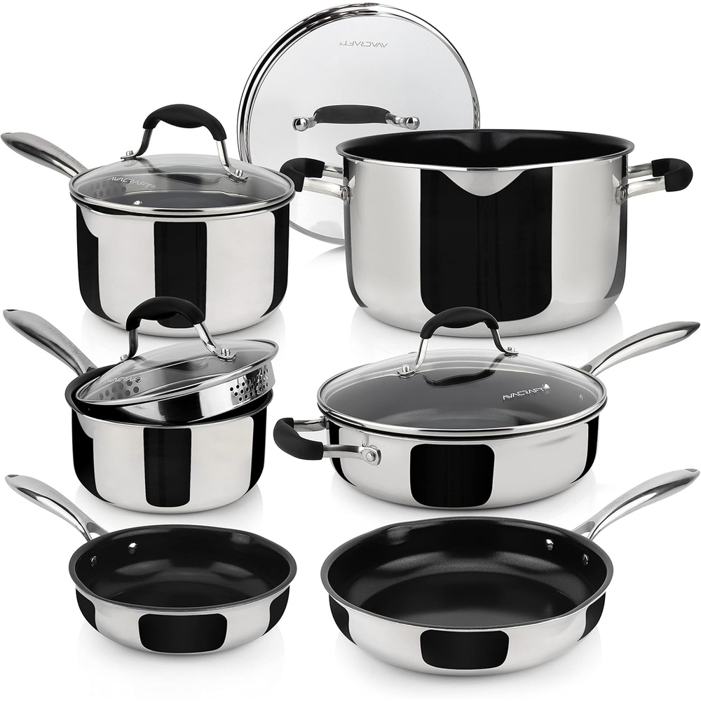 image:imageAVACRAFT Premium Ceramic Non Stick Cookware Set 100 PFOA PTFE Toxin Free Best Nonstick Pots and Pans Set MultiPly Body Ceramic Pan Set 10Piece Sets