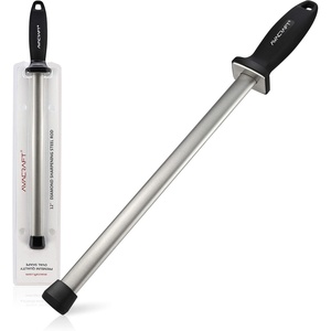 image:imageAVACRAFT 12 inch Knife Sharpener Rod Diamond Steel Knife Honing Steel Premium Knife Sharpening Steel Oval shaped Honer Ergonomic Handle for Firm Grip
