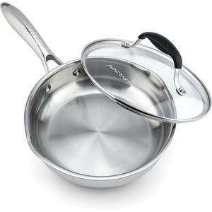 image:imageAVACRAFT 1810 10 Inch Stainless Steel Frying Pan with Lid Side Spouts Induction Versatile Stainless Steel SkilletStainless Steel
