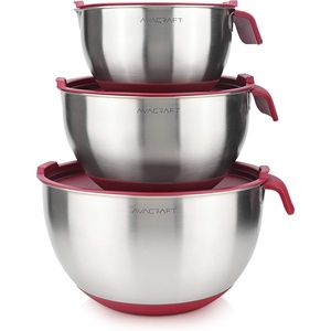 image:imageAVACRAFT 1810 Stainless Steel Mixing Bowls with Lids non slip silicone base bowls with Handle Mixing Bowl Set with Pour Spouts amp Measurement Marks Home Essentials Cooking Bowls BlackRed