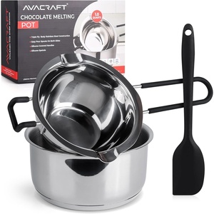 image:imageAVACRAFT 188 Stainless Steel Double Boiler 15 Quart  Quality Clad Melting Pot for Butter Chocolate Cheese Wax Sauces  Even Heat Tempered Glass Lid Long Handle Bottom has 5 Layers04 Quarts
