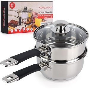 image:imageAVACRAFT 188 Stainless Steel Double Boiler 15 Quart  Quality Clad Melting Pot for Butter Chocolate Cheese Wax Sauces  Even Heat Tempered Glass Lid Long Handle Bottom has 5 Layers15 Quarts