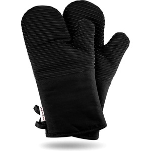 image:imageAVACRAFT Oven Mitts Pair Flexible 100 Cotton with Unique Heat Resistant Food Grade Silicone Thick Terry Cloth Interior 500 F Heat Resistant Red Oven MittsBlack Oven Mitts