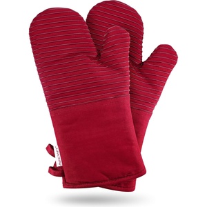 image:imageAVACRAFT Oven Mitts Pair Flexible 100 Cotton with Unique Heat Resistant Food Grade Silicone Thick Terry Cloth Interior 500 F Heat Resistant Red Oven MittsRed Oven Mitts
