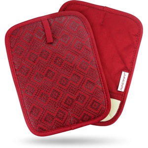 image:imageAVACRAFT Oven Mitts Pair Flexible 100 Cotton with Unique Heat Resistant Food Grade Silicone Thick Terry Cloth Interior 500 F Heat Resistant Red Oven MittsRed