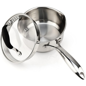 image:imageAVACRAFT Stainless Steel Saucepan with Glass Strainer Lid Two Side Spouts for Easy Pour with Ergonomic Handle Multipurpose Sauce Pot 5Ply Capsule Bottom 35 Quart5ply Capsule Bottom