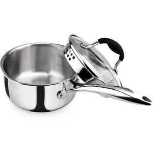image:imageAVACRAFT TriPly Stainless Steel Saucepan with Glass Strainer Lid Two Side Spouts Ergonomic Handle Multipurpose Sauce Pan with Lid Sauce Pot Cooking Pot TriPly Full Body 25 QuartTriPly Full Body
