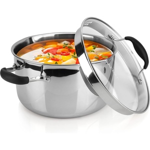 image:imageAVACRAFT TriPly Stainless Steel Stockpot with Glass Strainer Lid Side Spouts 6 Quart Pot Multipurpose Stock Pot Sauce Pot TriPly Full Body 6QTStainless Steel