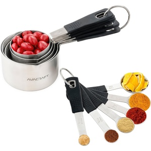 image:imageBlack Stainless Steel Measuring Set by AVACRAFT with Soft Grip Silicone Handles and Easy Pour Spouts 11 Pieces