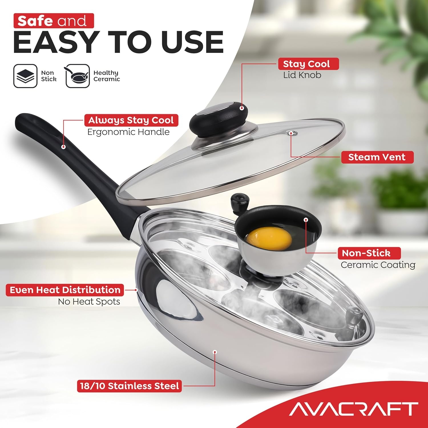 image:imageAVACRAFT Egg Poacher Stainless Steel Egg Poaching Pan Poached Eggs Cooker Food Grade PFOA free