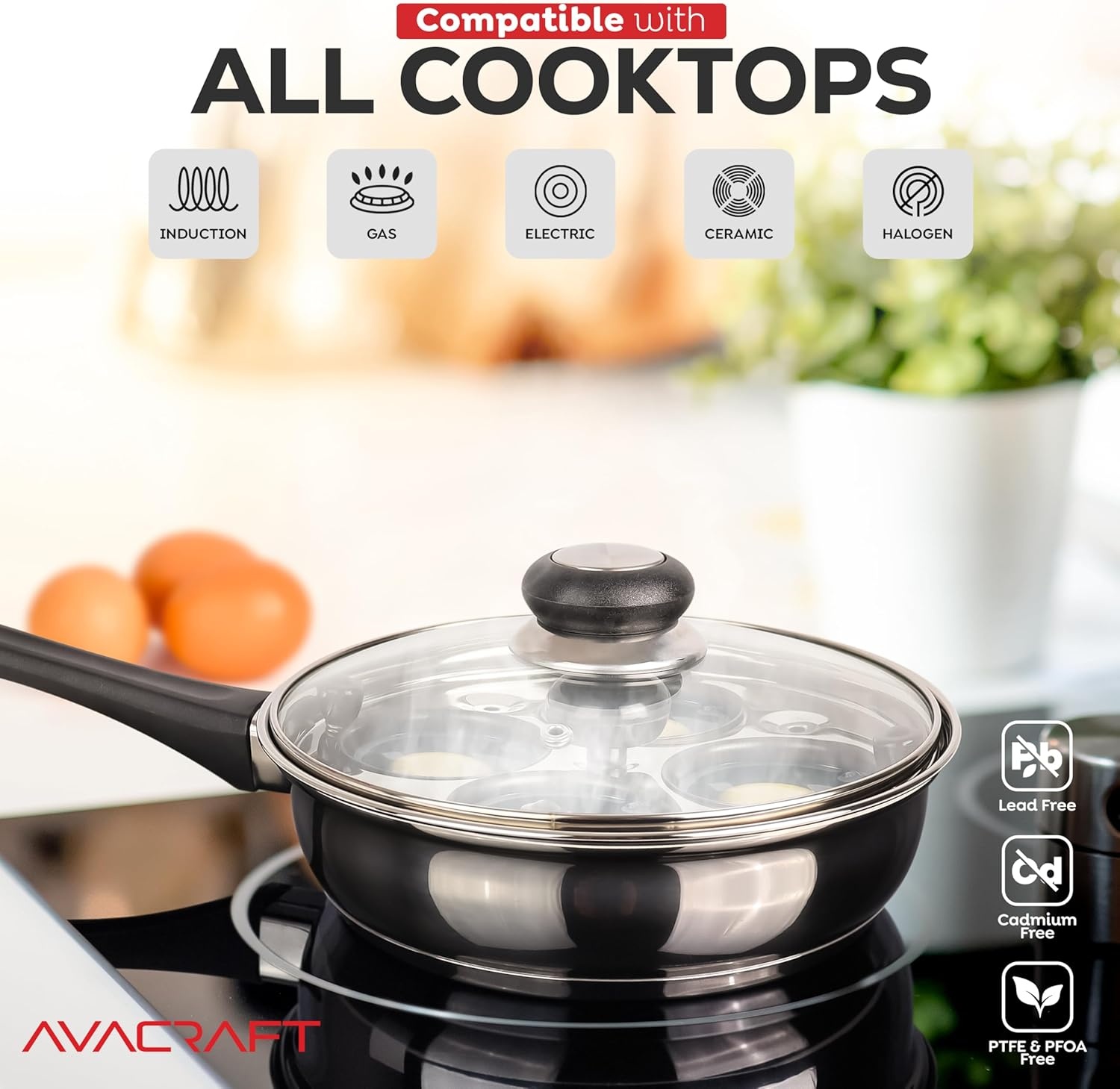 image:imageAVACRAFT Egg Poacher Stainless Steel Egg Poaching Pan Poached Eggs Cooker Food Grade PFOA free