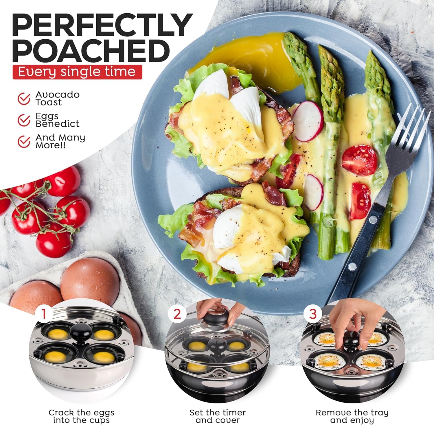 image:imageAVACRAFT Egg Poacher Stainless Steel Egg Poaching Pan Poached Eggs Cooker Food Grade PFOA free